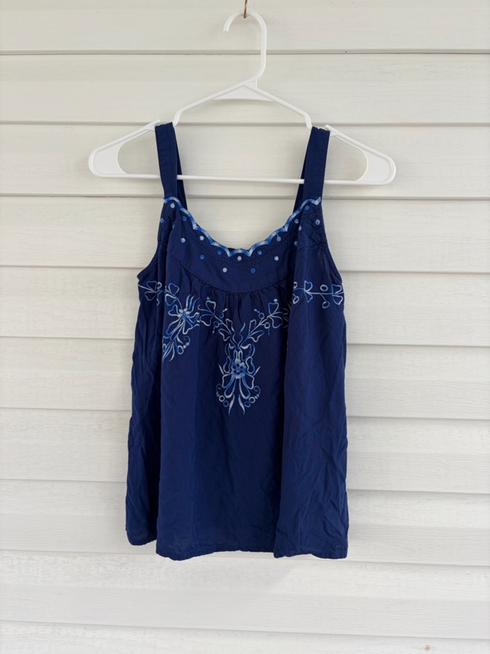 LC Lauren Conrad Embroidered Tank Top Blue Boho Floral Cottagecore Summer